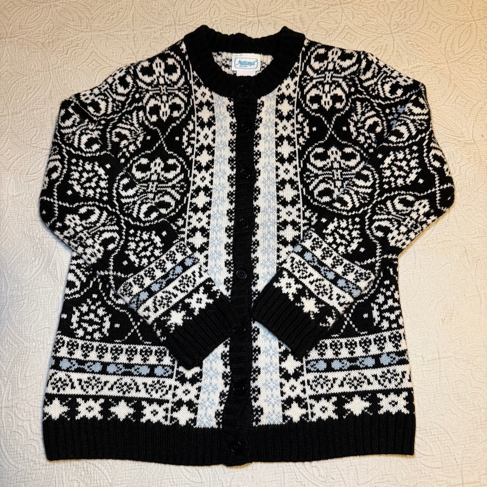 National Black, blue and White vintage Knit Cardigan